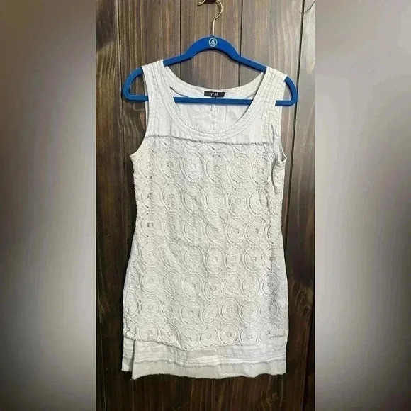 Yest Netherlands-Grey Crochet Linen Mini Dress-Size:6 - Picture 9 of 16